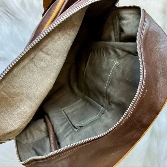 Alejandra's Artisan Leather Yellow & Brown Rare Bowling Bag Style Handbag - Picture 5 of 11